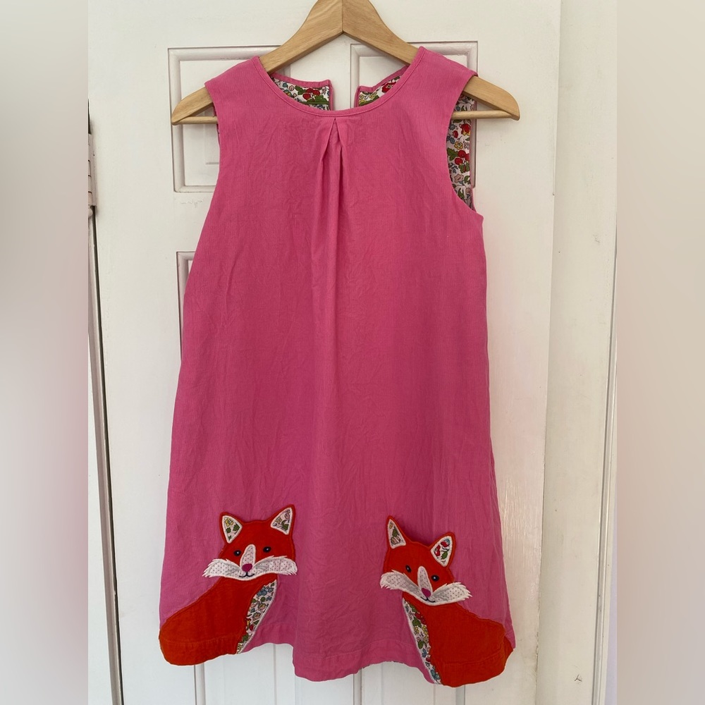 New Mini Boden Pink Corduroy Flutter Sleeve Fox Dress.  Size 9 - 10Y.